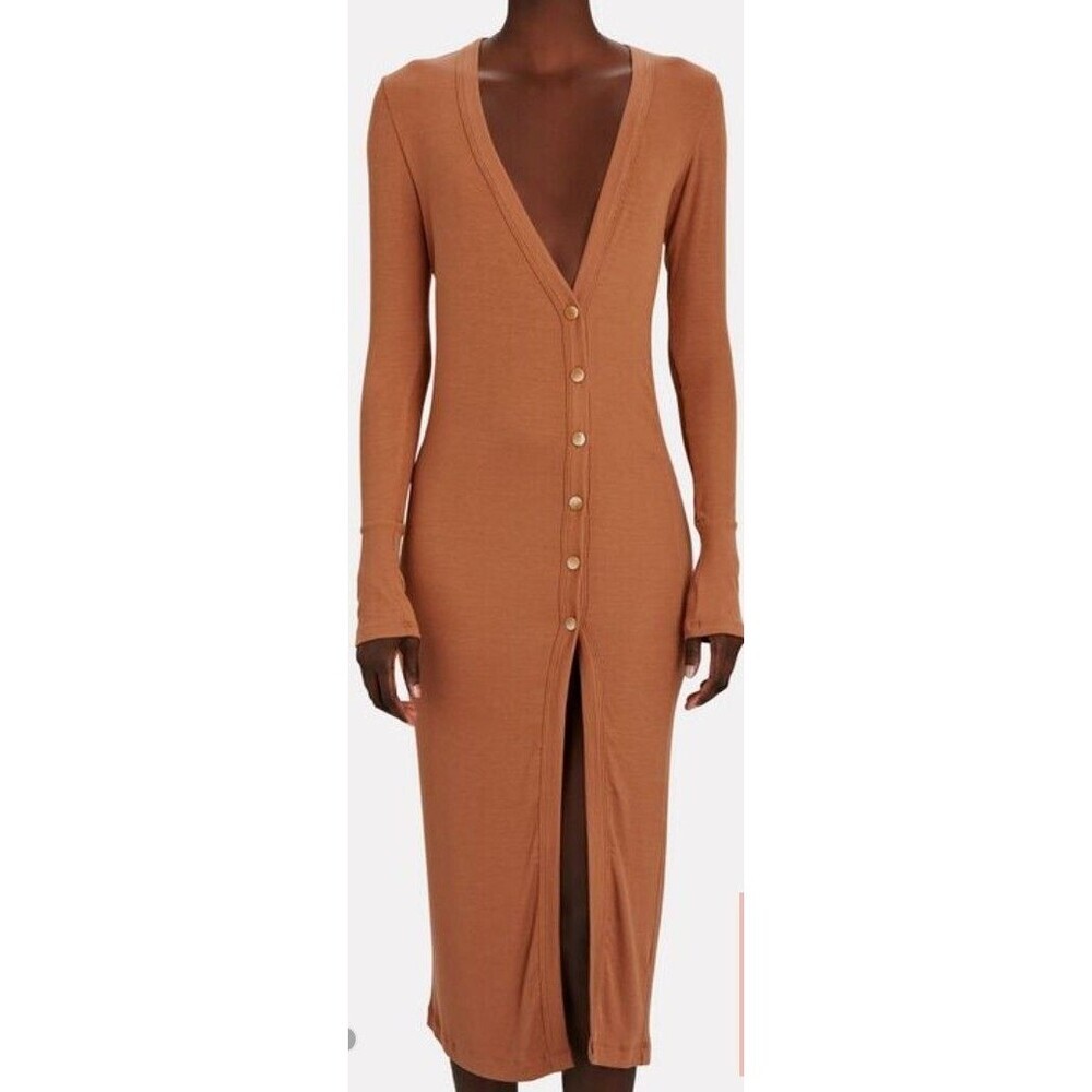 ALIX NYC Coale Asymmetric Midi Rib Knit Cardigan Size Medium In Cognac New